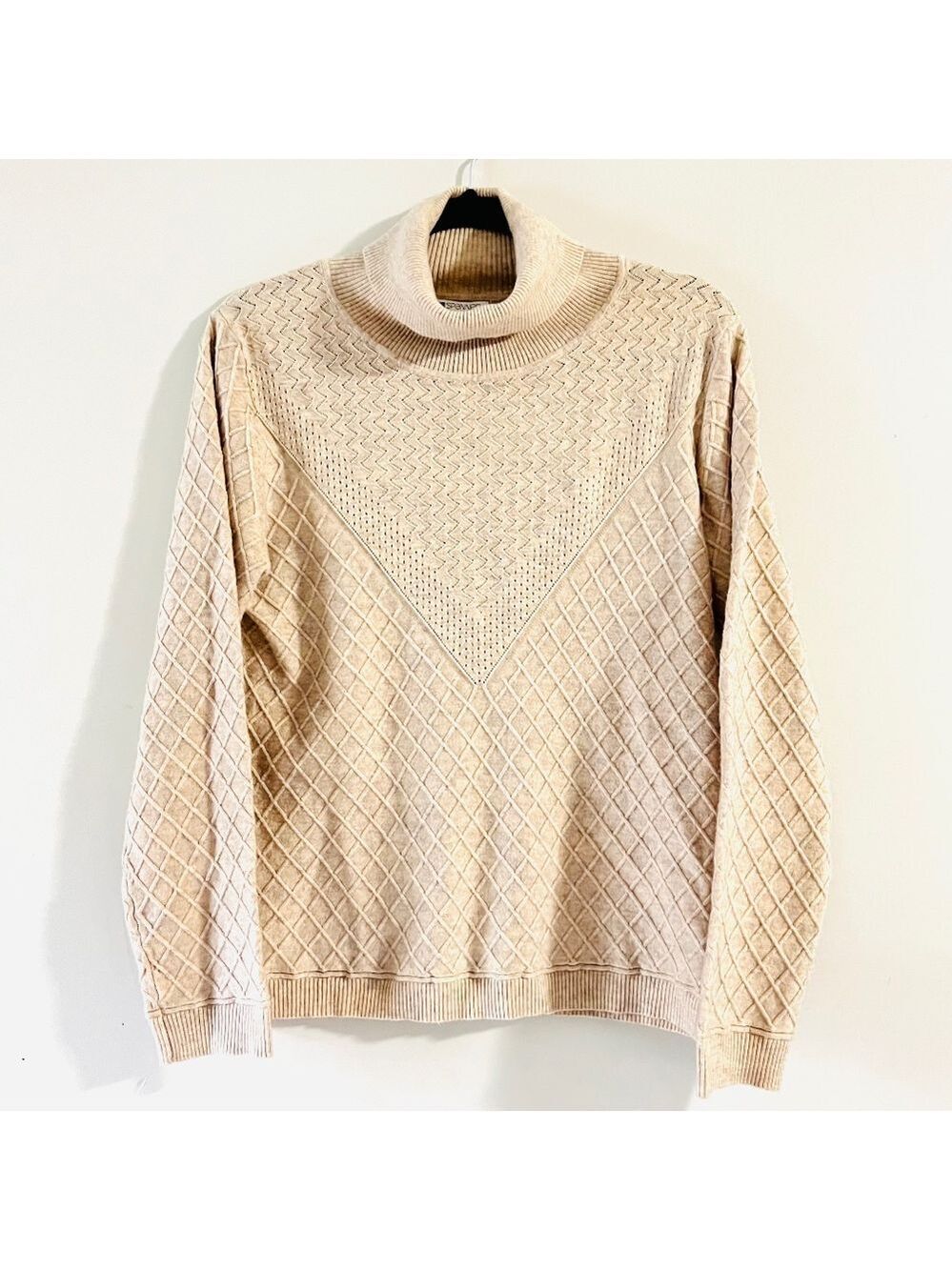Spanner Turtle Neck Sweater Peach Grey Knit Size Large Preppy Business Casual